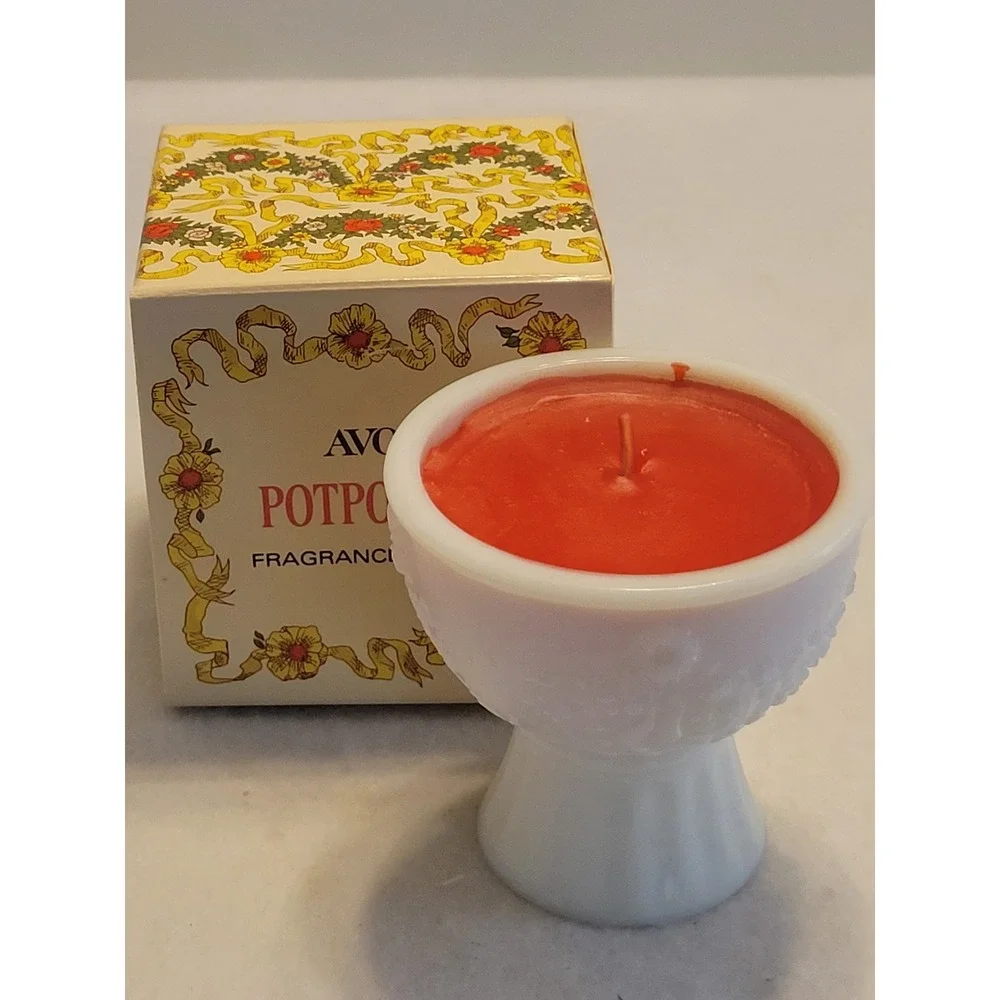 VTG Avon Milk Glass CandleHolder Potpourri 1970 Collectible Glass Display w/ Box